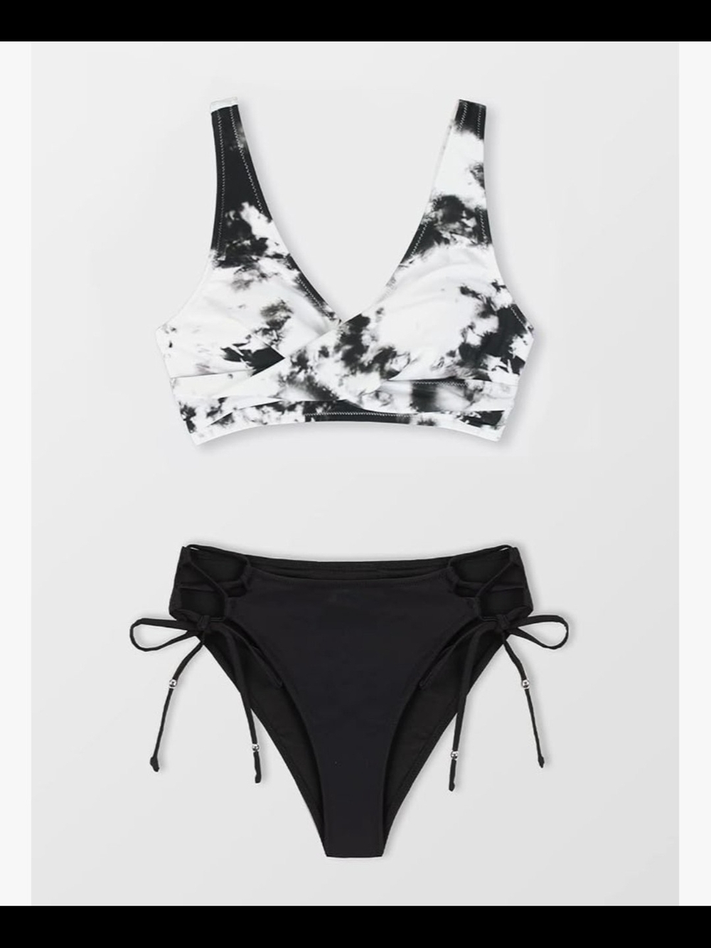 Cupshe Black and White Tie-Dye Bralette Bikini Set
